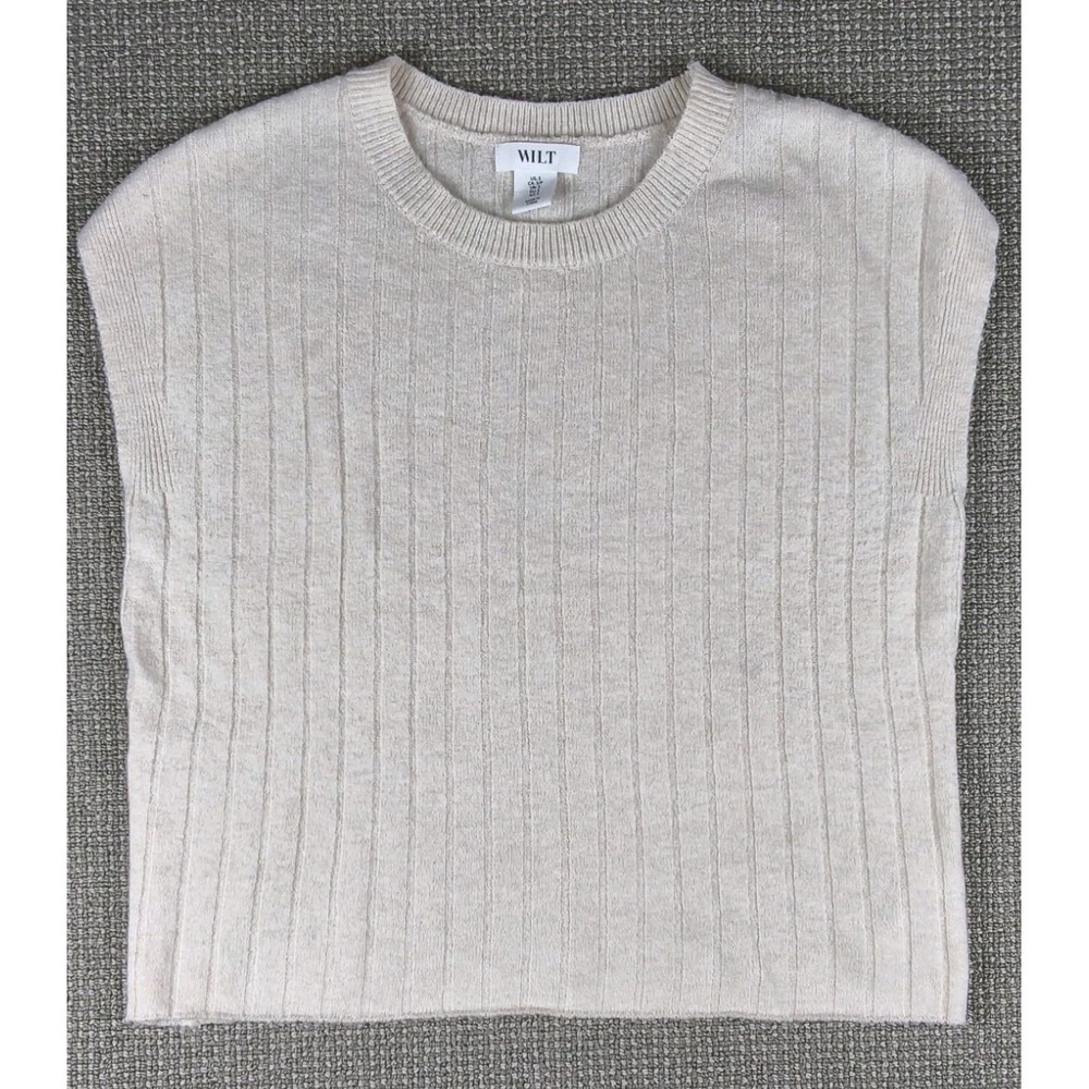 Wilt Cream Ribbed Sleeveless Knit Sweater Vest Top